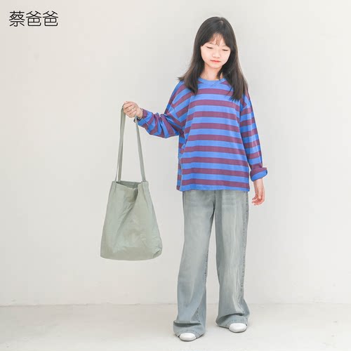 长袖打底秋装男女童棉氨条纹t恤