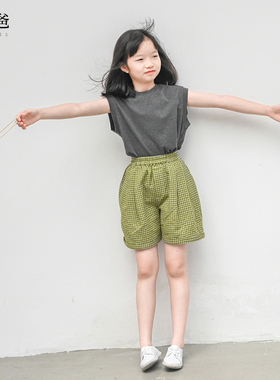 蔡爸爸童装时尚休闲夏装男儿童t恤背心女孩灰色棉氨上衣服932+257