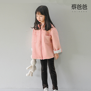 蔡爸爸童装文艺粉色外套夹棉女童冬装外衣粉色拉链短外套1190+A20
