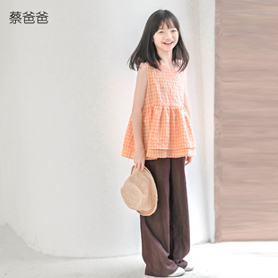 272 蔡爸爸童装 格子衣服夏装 圆领无袖 938 背心上衣洋气小个子女装