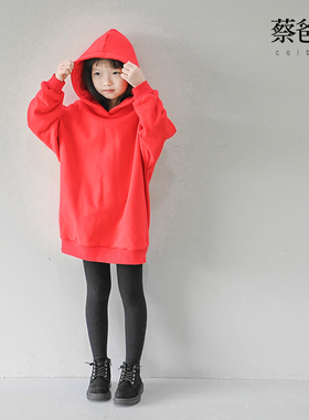 蔡爸爸童装 中长款圣诞卫衣裙秋冬装女童装加绒红色连衣裙子 1180