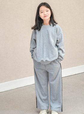 蔡爸爸童装2026新款春秋时尚卫衣灰色圆领套装男女大童长裤子1130