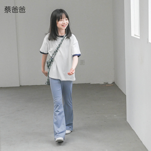 白色休闲t恤亲子装 蔡爸爸童装 气质新款 撞色上衣女大童夏季 933 072