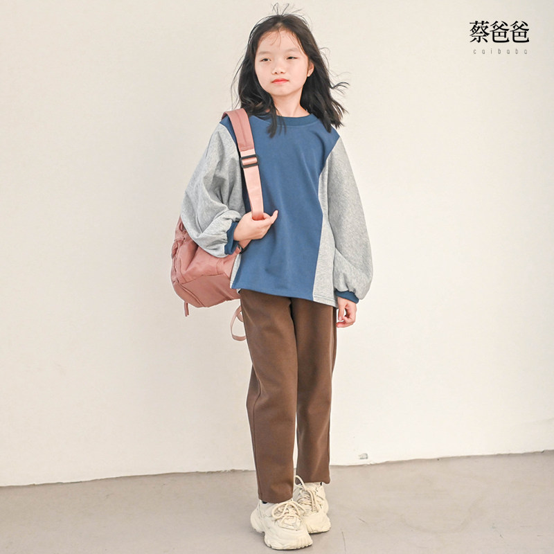 蔡爸爸童装秋冬装男女大童时尚咖色长裤厚实萝卜小脚裤子A52+088