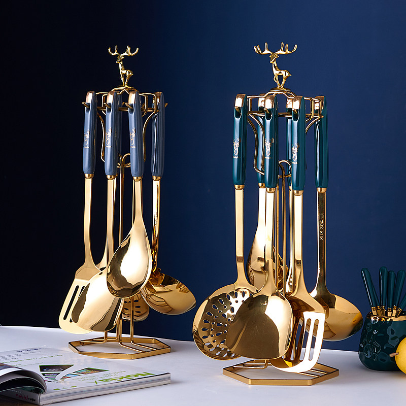 304北欧风创意不锈钢家用厨房全套铲勺挂架陶瓷防烫手柄炒菜勺子,厨房/烹饪用具,全套勺铲,淘宝优惠券,粉丝福利购,淘宝优惠卷