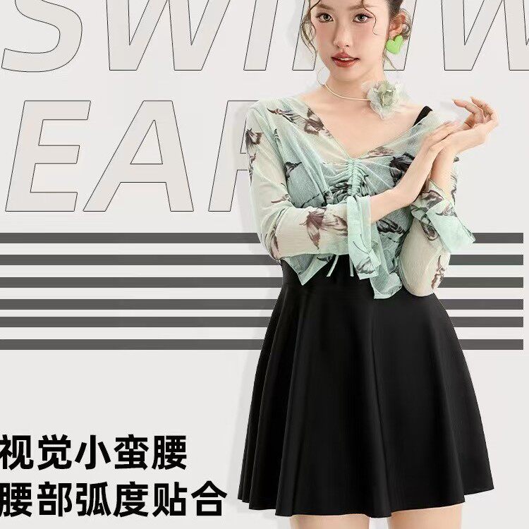 长沙好货大码胖mm温泉游泳衣女士裙式连体遮肉防晒保守显瘦泳装