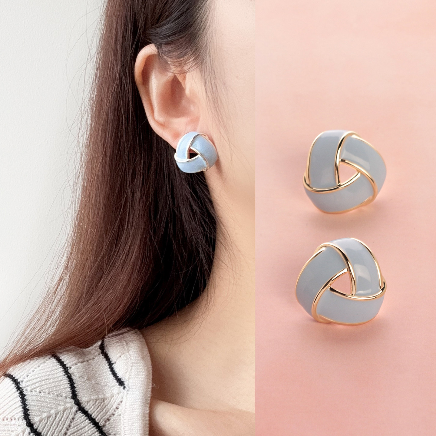 3对包邮s925银针 多巴胺韩版耳钉编织波嬉风度假风奶油黄色浅蓝色