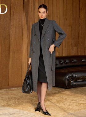 AD2025秋冬新款英伦风灰色羊毛大衣中长款高级感通勤气质毛呢外套