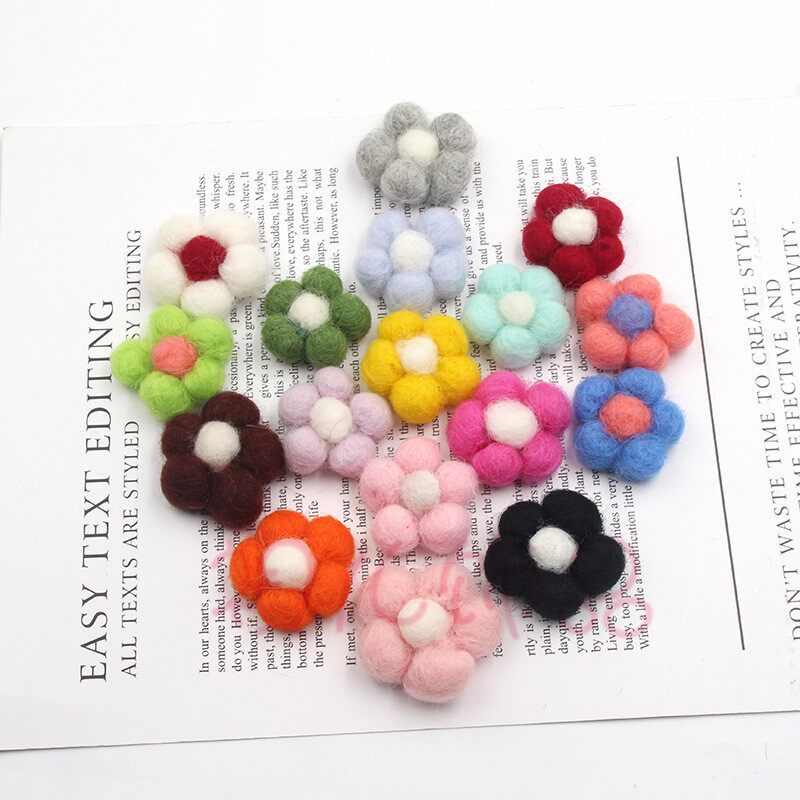 羊毛毡戳戳了成品糖果色羊毛五球花 卡通彩色五瓣花 儿童服饰配件