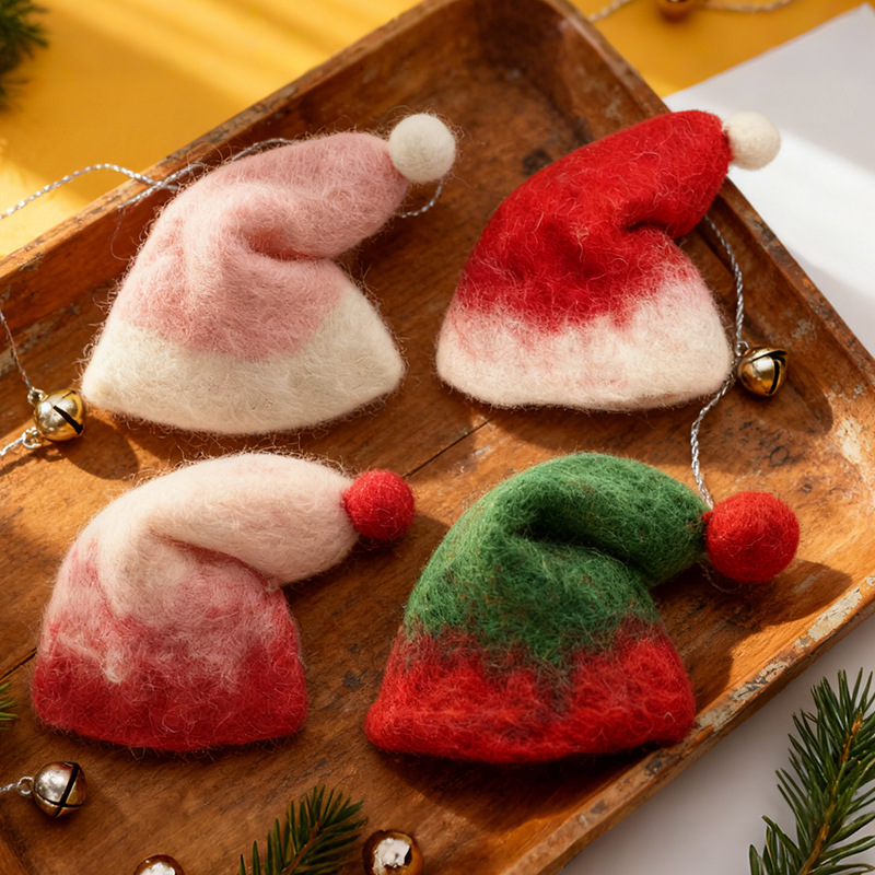 羊毛毡圣诞帽圣诞节装饰红绿小帽子卡通玩偶配件儿童发饰服装材料