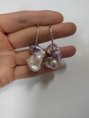 天然淡水巴洛克珍珠耳环纯银耳钩大巴耳圈