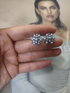 天然海水真多麻珍珠耳钉纯银花瓣珍珠耳钉额多珠款