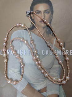 天然淡水珍珠毛衣链长链极光米型凯西珍珠橘色