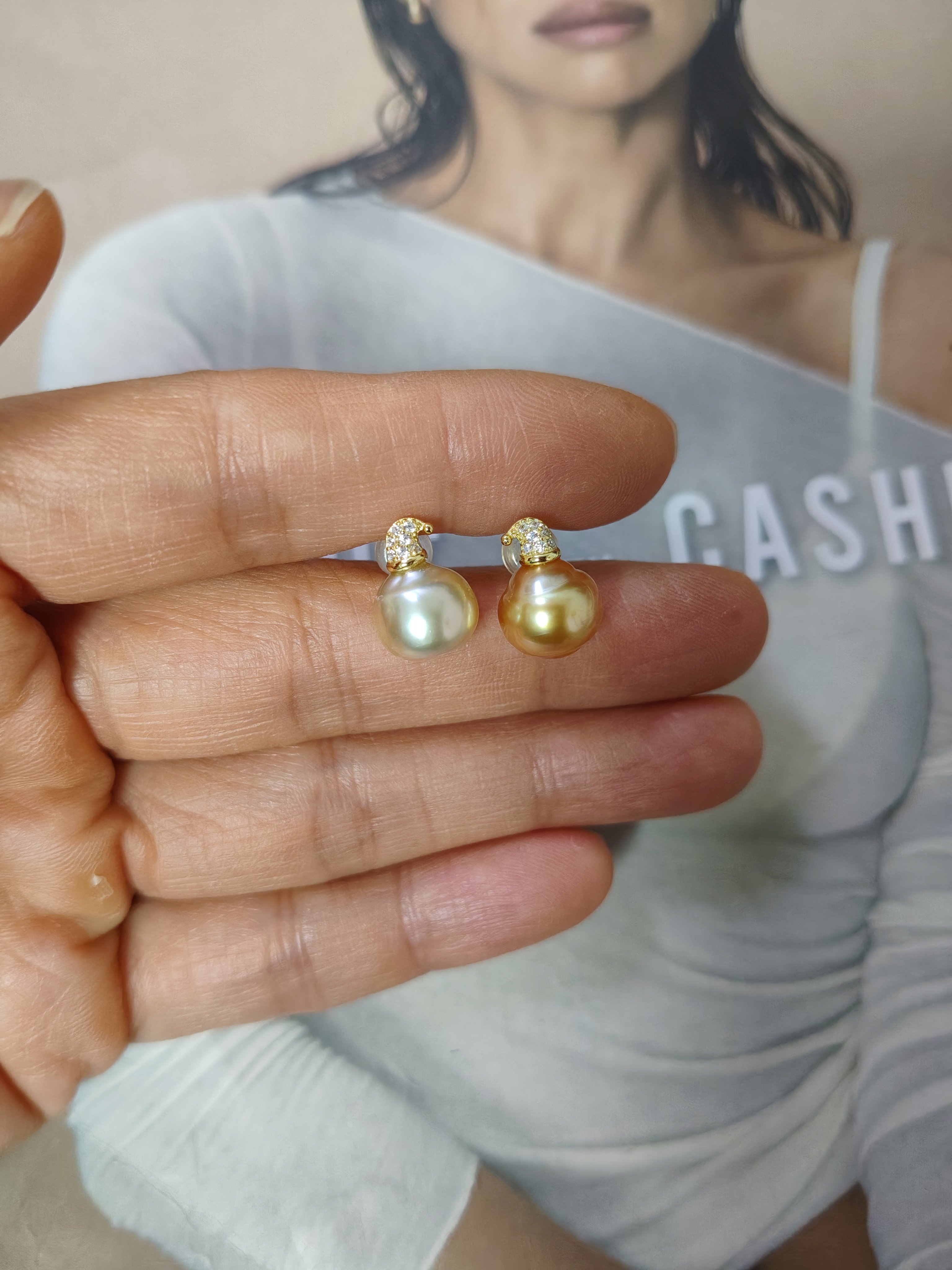 天然海水金珠巴洛克珍珠耳环纯银耳钉可爱ab款金珠