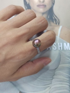 天然淡水怪色巴洛克珍珠戒指纯银戒指开调节