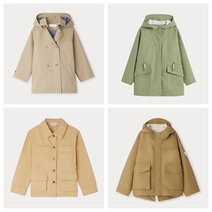 女童卡其色中长款风衣 儿童抽绳收腰风衣外套 24新樱桃袖章秋冬款