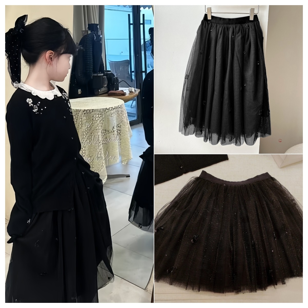 法式黑色蕾丝樱桃半裙