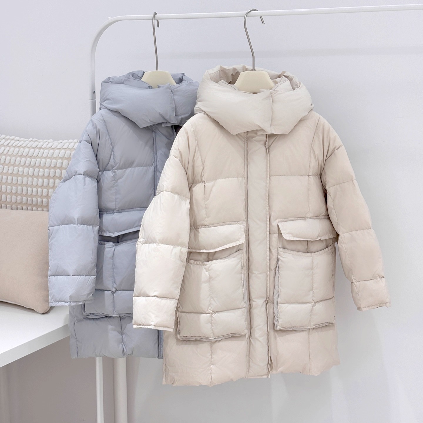 女童两色中长款超厚羽绒面包服 儿童加厚连帽羽绒外套 90白鸭绒