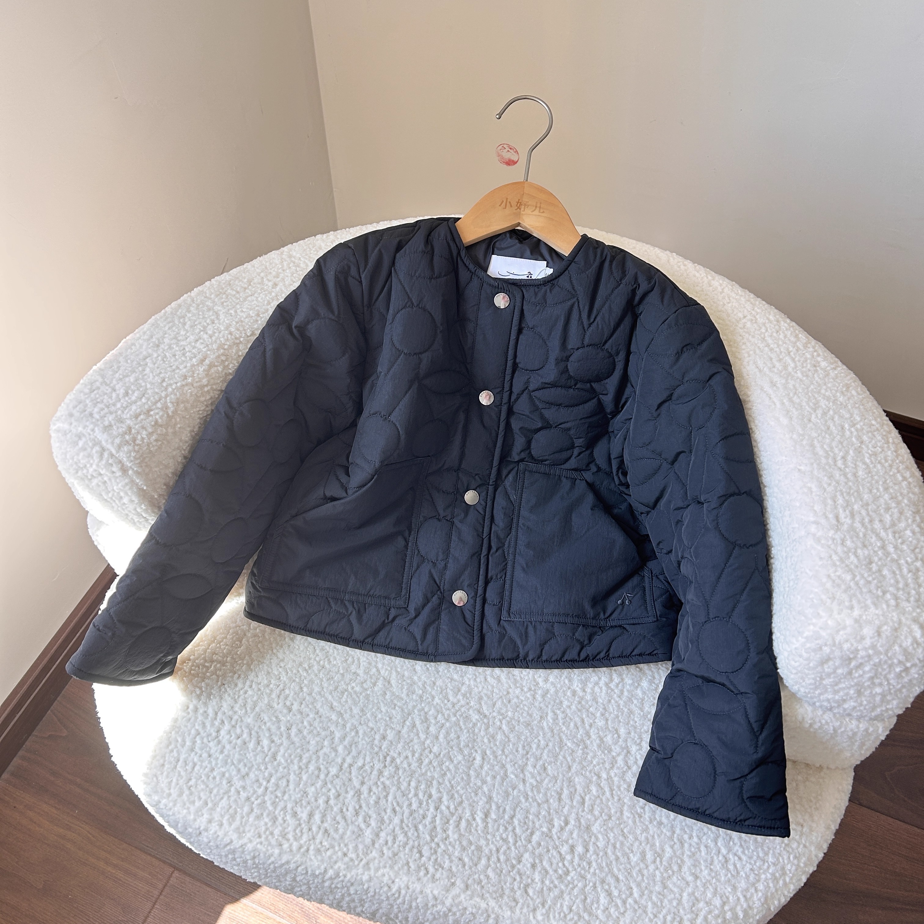 法单~女童刺绣樱桃藏蓝色棉服