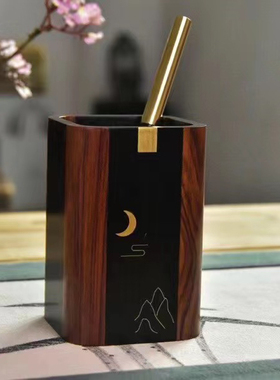 红木笔筒紫光檀实木质文房四宝收纳盒创意摆件中式复古办公桌装饰