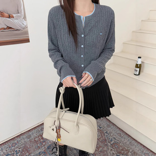 2026春款新款羊毛小开衫外套针织上衣麻花假两件拼色小资好看女装