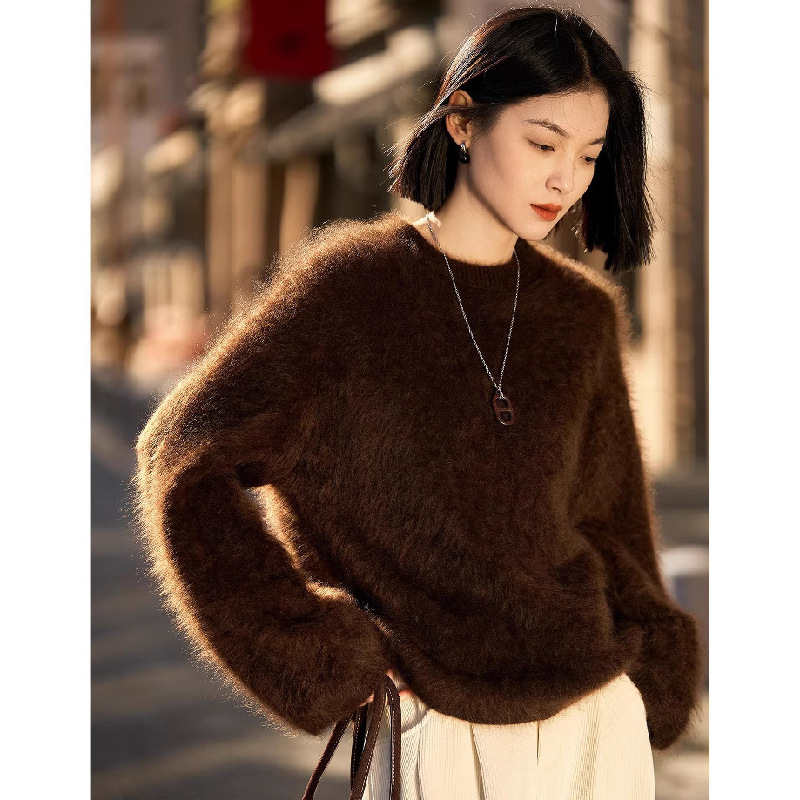 重磅高级感皮草拉绒羊绒拉绒针织衫毛衣云雾感长拉毛140斤