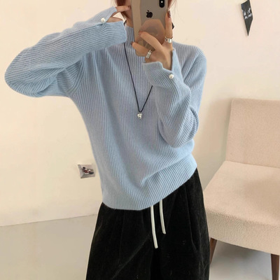 秋冬2025新款轻奢高级感钉珠羊毛打底衫女 半高领洋气贝熊绒毛衣