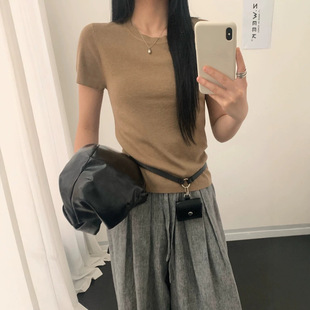 18针德国斯托尔春夏60支精纺短袖针织衫含桑蚕丝亚麻上衣女薄款t