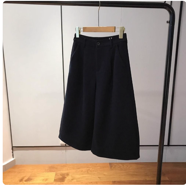 法式7分裤~！漫不经心的优雅！高腰显瘦阔腿休闲羊毛呢裤G111215