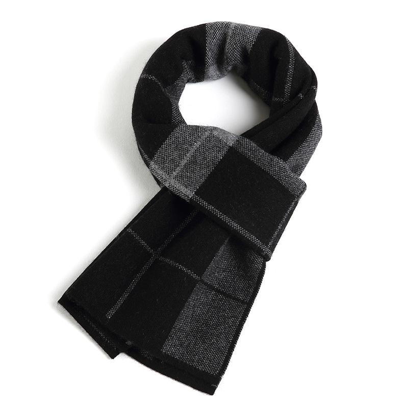 山羊绒围巾男冬季新款针织韩版男士简约格子中老年毛线保暖围脖