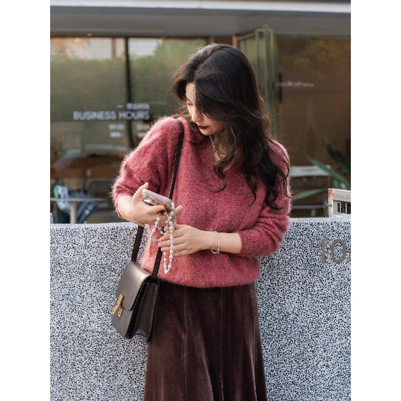 【花纱羊绒拉绒】V领花纱羊绒拉绒拉毛针织毛衣135斤内