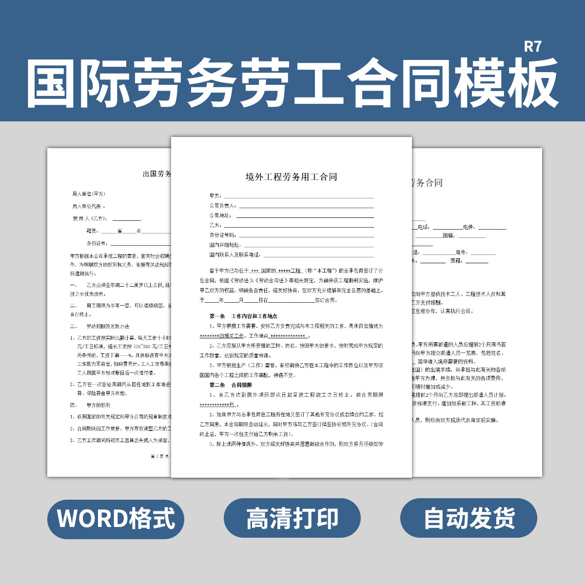 国际出国劳务合同书模板境外工程劳动用工雇佣聘用协议范本电子版