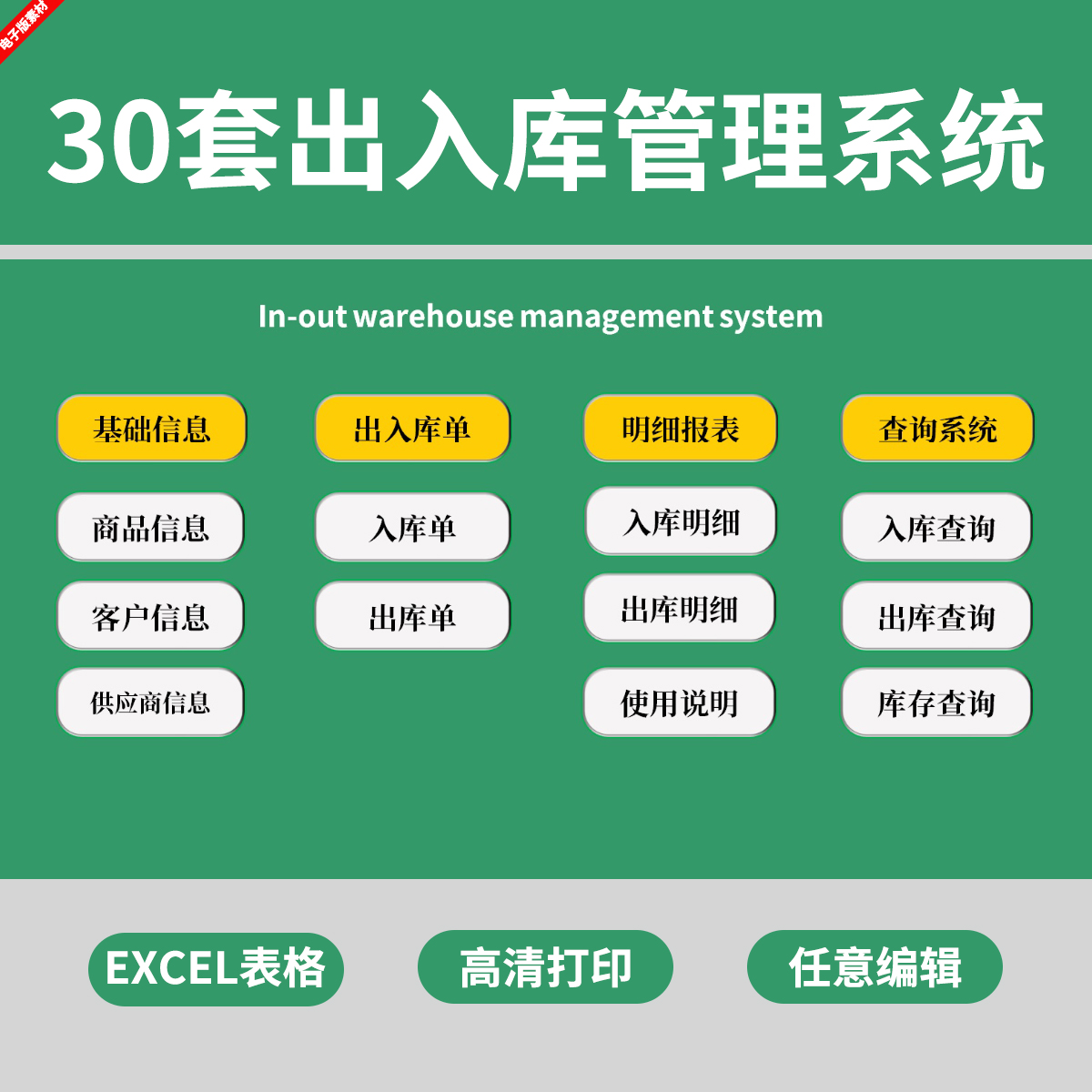Excel仓库出入库进销存管理系统模板销售采购明细表格报表记录单