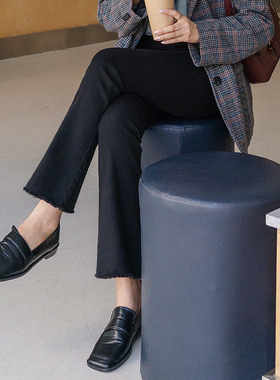 FASHION黑色微喇牛仔裤女高腰显瘦小个子加绒保暖冬季九分喇叭裤