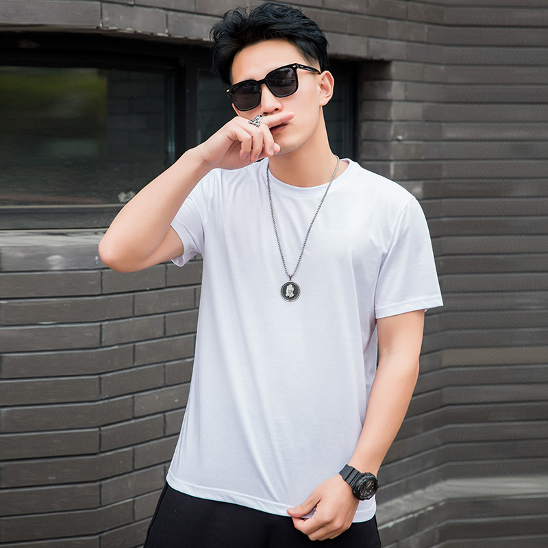 Glossy t-shirt men's short sleeve solid mercerized cotton half sleeve T-shirt