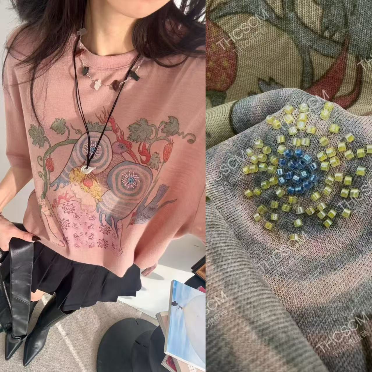 不退不换25春夏肤感麻里棉空气酶洗神鸟少年印花圆领宽松短袖T恤