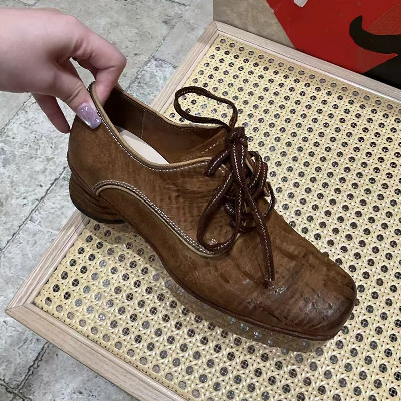 复古美拉德手工做旧女小皮鞋