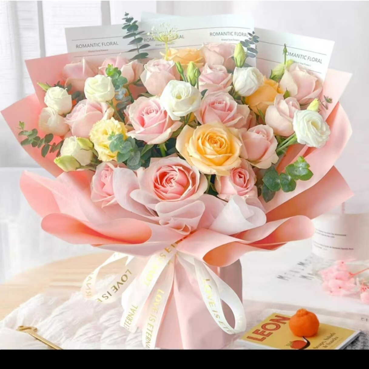 粉玫瑰花求婚混搭生日表白花束送女友鲜花速递上海杭州同城配送店