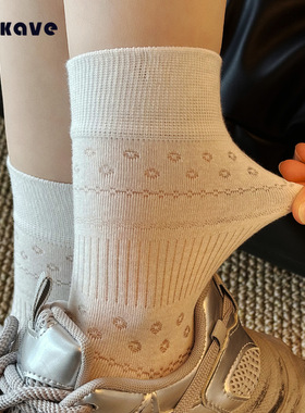 miu系灰色镂空袜子女夏季薄款中筒袜少女芭蕾风ins堆堆袜舒适透气
