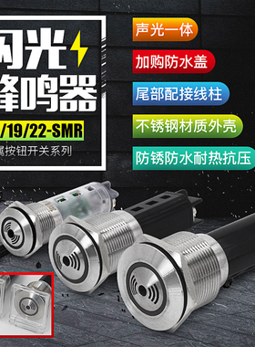金属蜂鸣器16/19/22MM故障LED闪光间断声光报警不锈钢220V24V380V