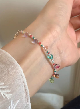 S925纯银彩色果汁泡泡碎银子手链女小众高级感轻奢百搭新品手饰潮