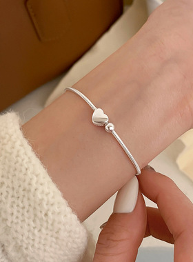 925纯银爱心蛇骨链手链小众高级感手镯闺蜜女款手串轻奢手饰