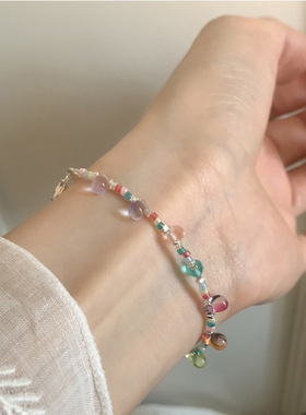 彩色串珠碎银灯泡七彩手链女ins小众设计感手饰百搭配饰女多巴胺
