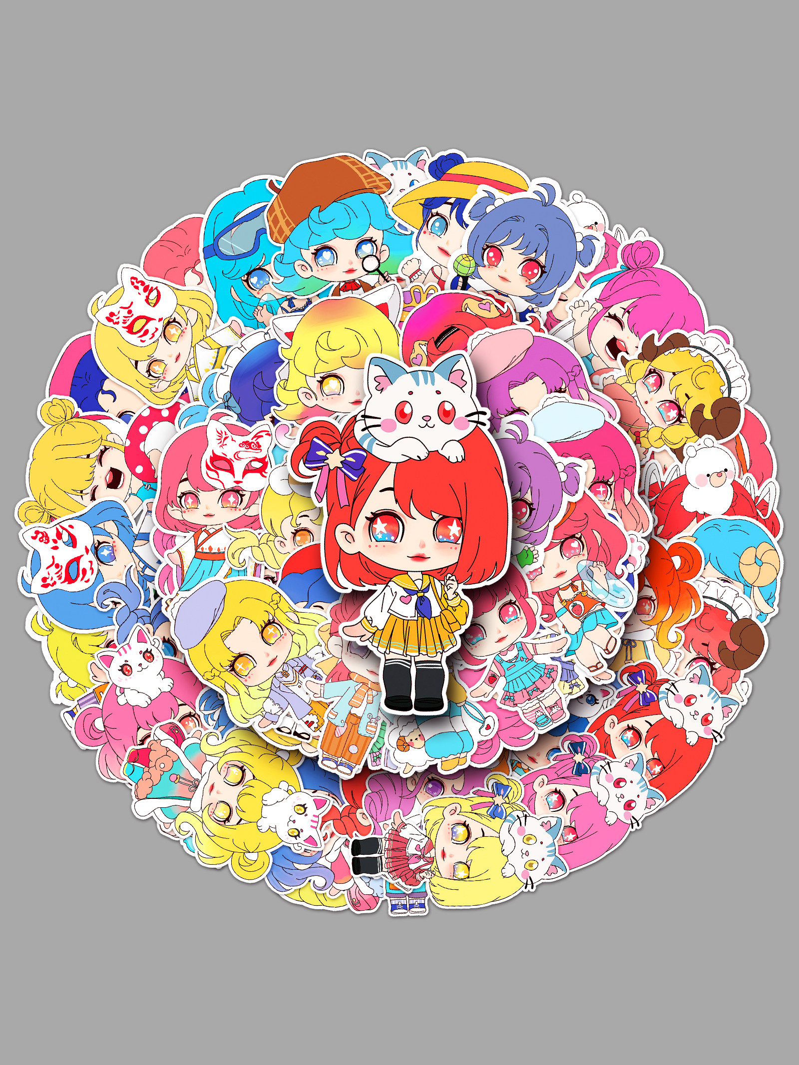 50张原创盲盒娃娃贴纸手绘不侵权卡通人物可爱涂鸦装饰笔记本贴画