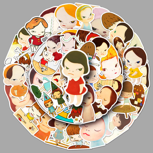 51张奈良美智贴纸日本艺术作家作品卡通彩绘涂鸦行李箱笔记本贴纸