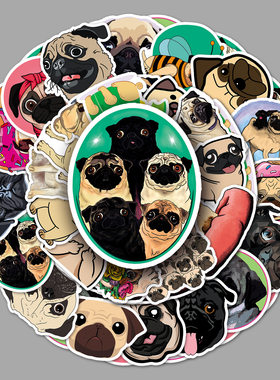 八哥犬卡通动物行李箱贴纸