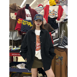 衬衫 字母印花水洗牛仔内里夹棉宽松翻领暗扣开衫 625735 FISH