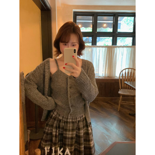 lower April（FA）-套装慵懒风百搭背心+针织开衫毛衣女套装97060