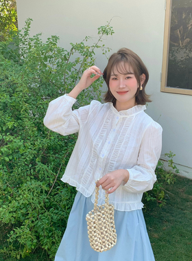 Flower & April-耳边长袖衬衫女2026早春新款宽松上衣小衫170106