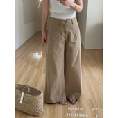 April 双口袋直筒休闲裤 Flower 简约通勤高腰显瘦牛仔裤 170065